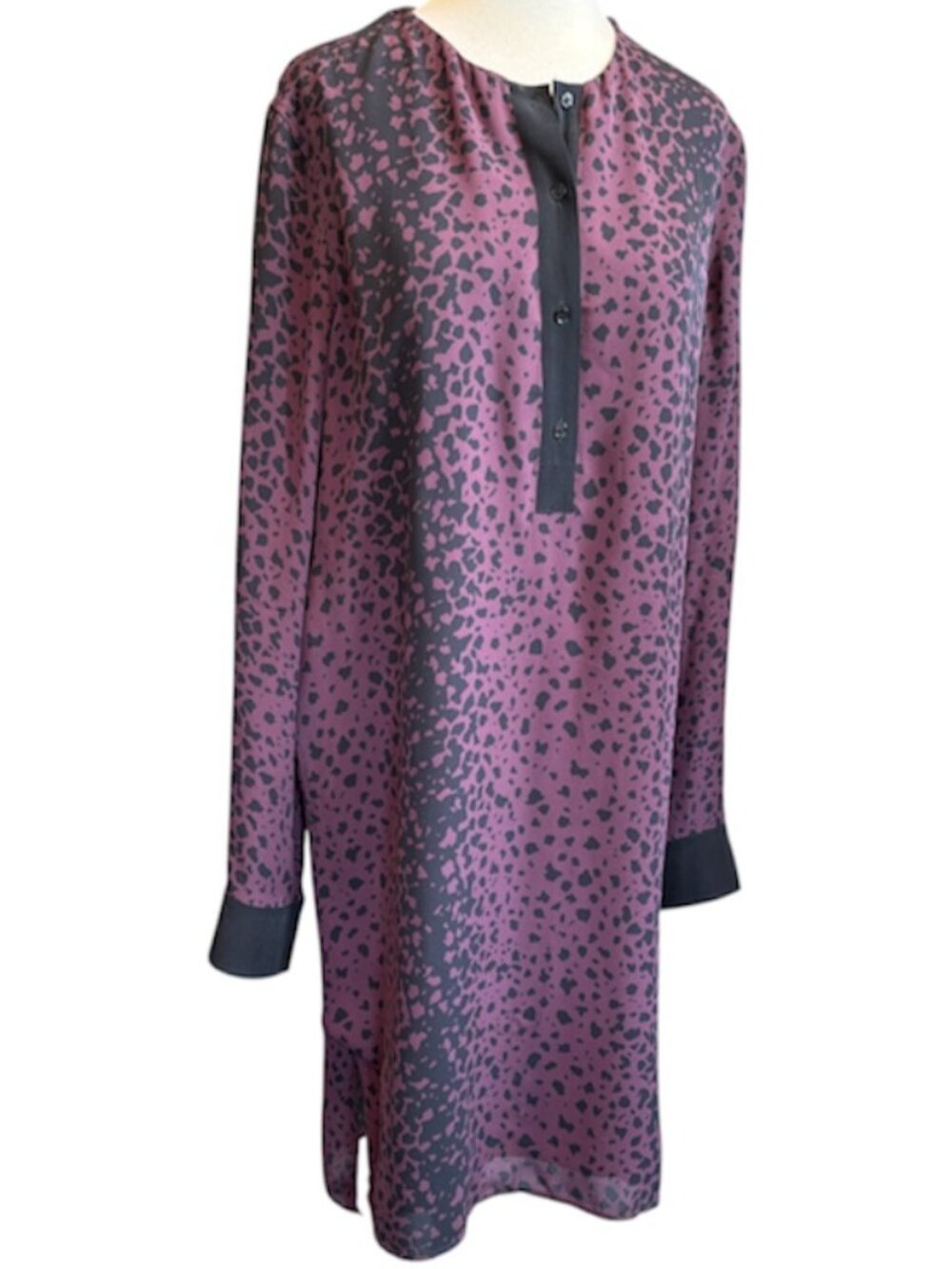 Vince Maroon Animal Print Silk Shirt Dress